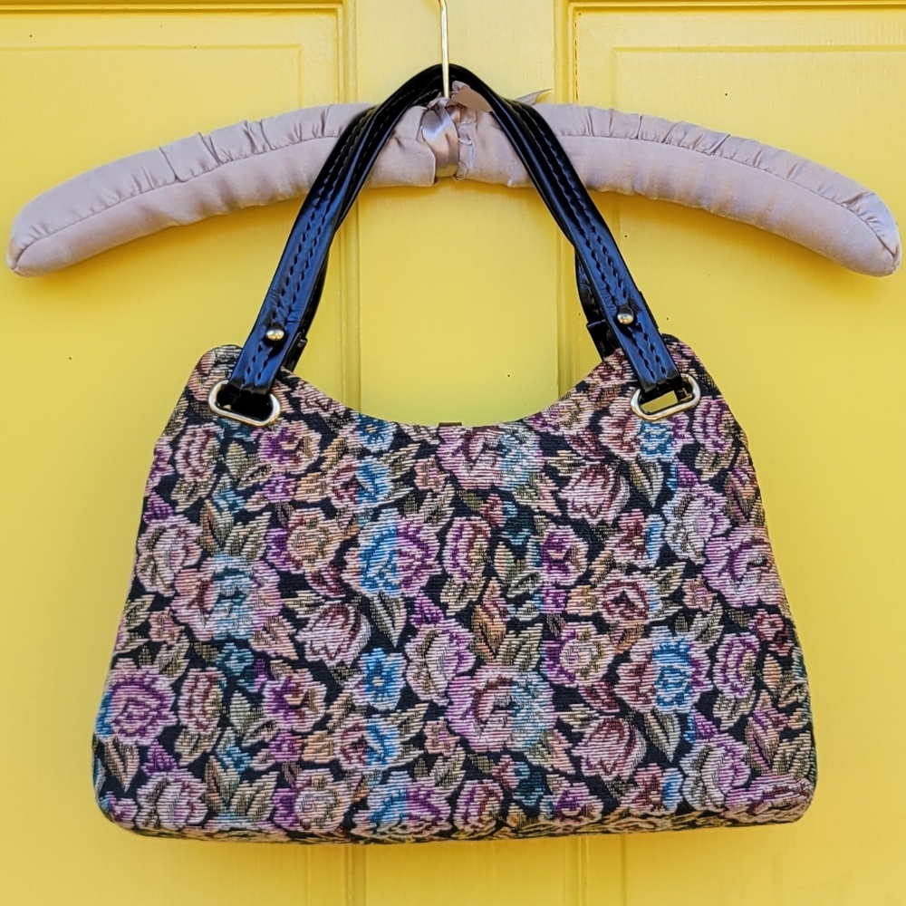 Vintage 1950s Floral Tapestry Handbag Midcentury Purse